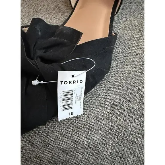 Torrid Twisted Bow Black Suede Flats Size 10 Wide New - Picture 6 of 12